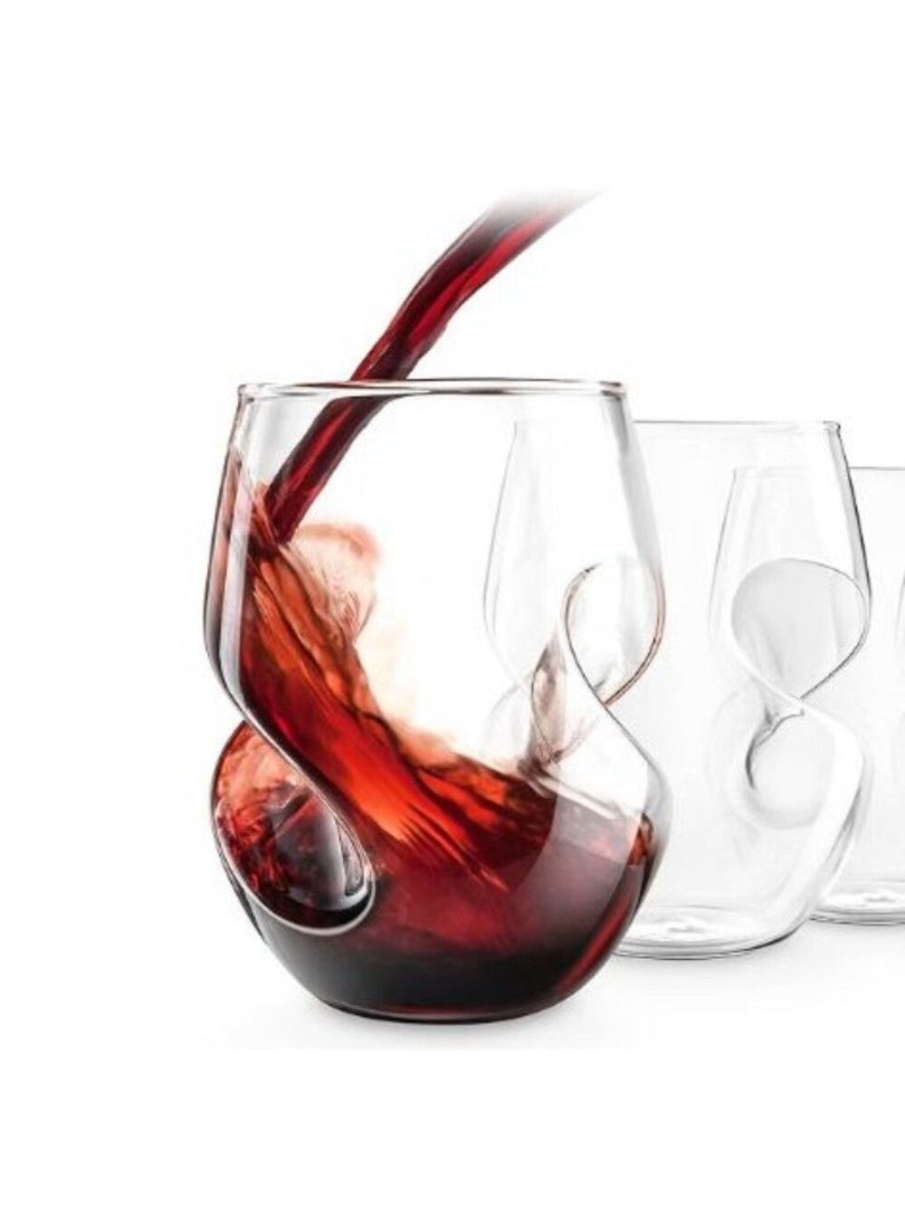 Set Of 2 Clear Glasses Wine Aerator Swirl Design Stemless Wine Beverages